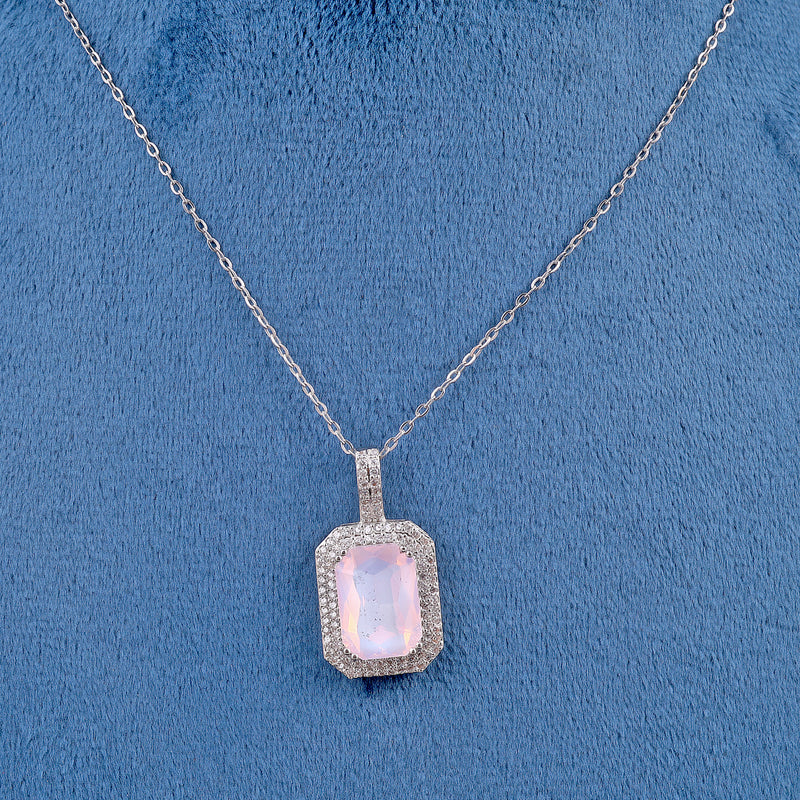 Emerald-Cut Halo Pendant Necklace