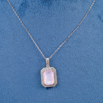 Emerald-Cut Halo Pendant Necklace