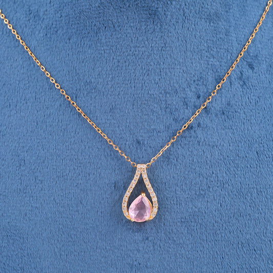 Pear-Cut Pink Teardrop Halo Pendant Necklace