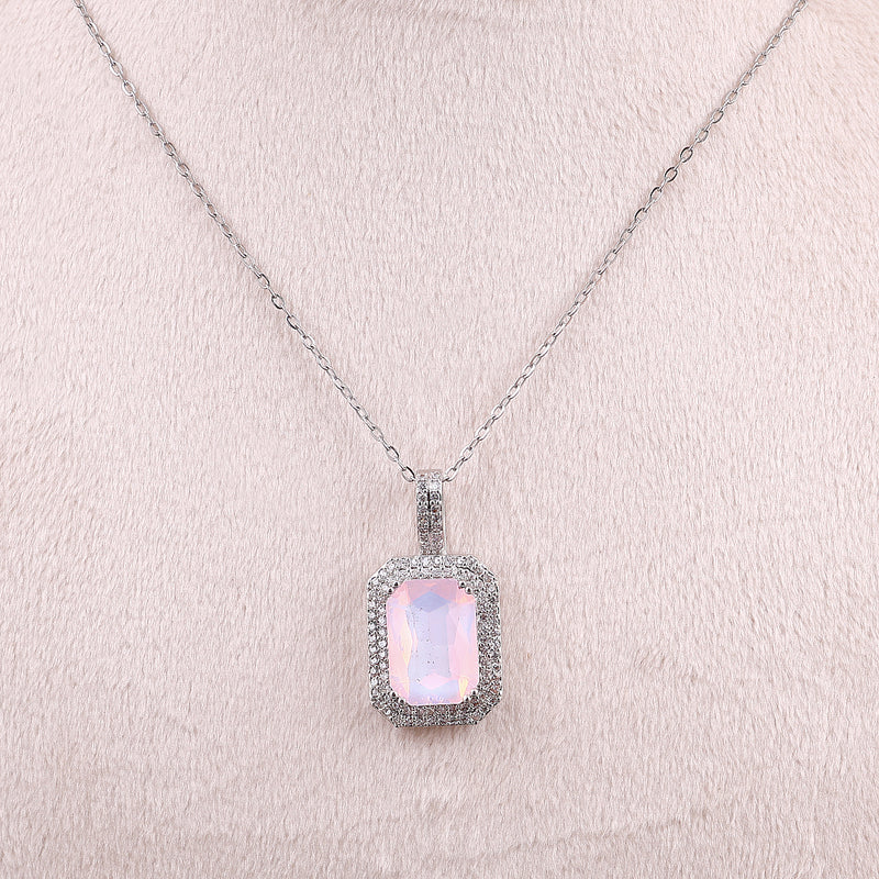 Emerald-Cut Halo Pendant Necklace