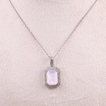 Emerald-Cut Halo Pendant Necklace
