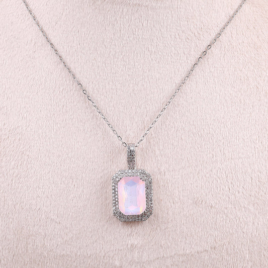 Emerald-Cut Halo Pendant Necklace