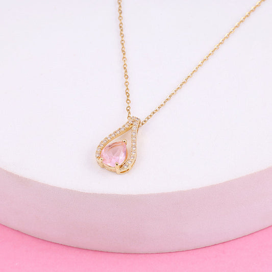 Pear-Cut Pink Teardrop Halo Pendant Necklace